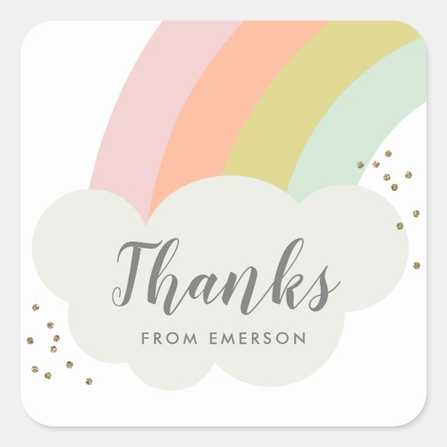 Pastel rainbow kids thank you favor square sticker (Front)