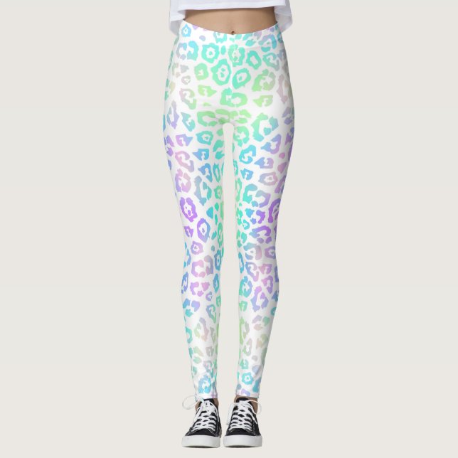 Pastel Rainbow Leopard Pattern  Leggings (Front)