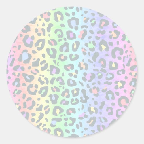 Pastel Rainbow Leopard Print Classic Round Sticker