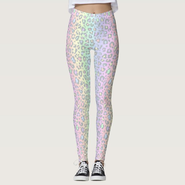 Pastel Rainbow Leopard Print Leggings (Front)