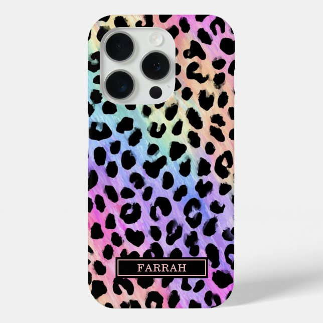 Pastel Rainbow Leopard Print Monogrammed Case-Mate iPhone Case (Back)