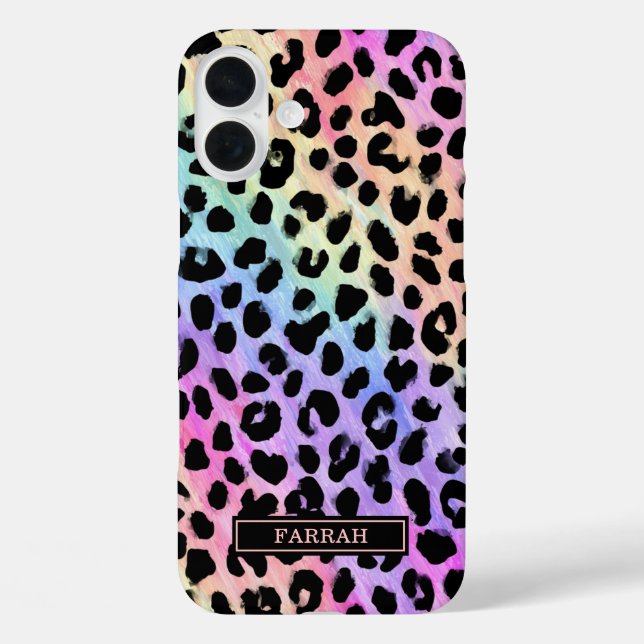 Pastel Rainbow Leopard Print Monogrammed Case-Mate iPhone Case (Back)