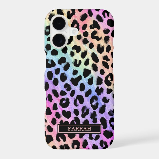 Pastel Rainbow Leopard Print Monogrammed Case-Mate iPhone Case (Back)