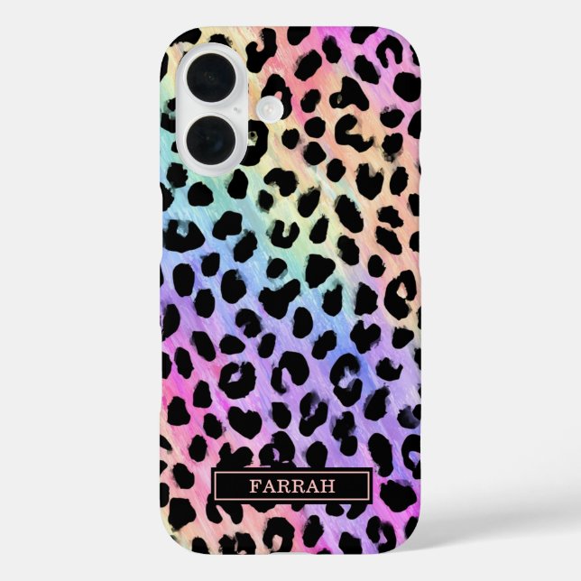Pastel Rainbow Leopard Print Monogrammed Case-Mate iPhone Case (Back)