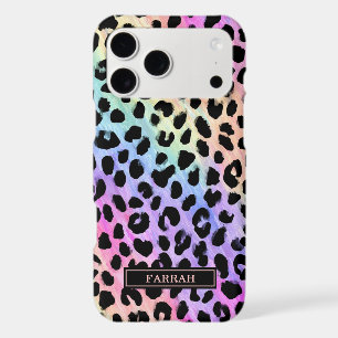 Pastel Rainbow Leopard Print Monogrammed iPhone 17 Pro Max Case