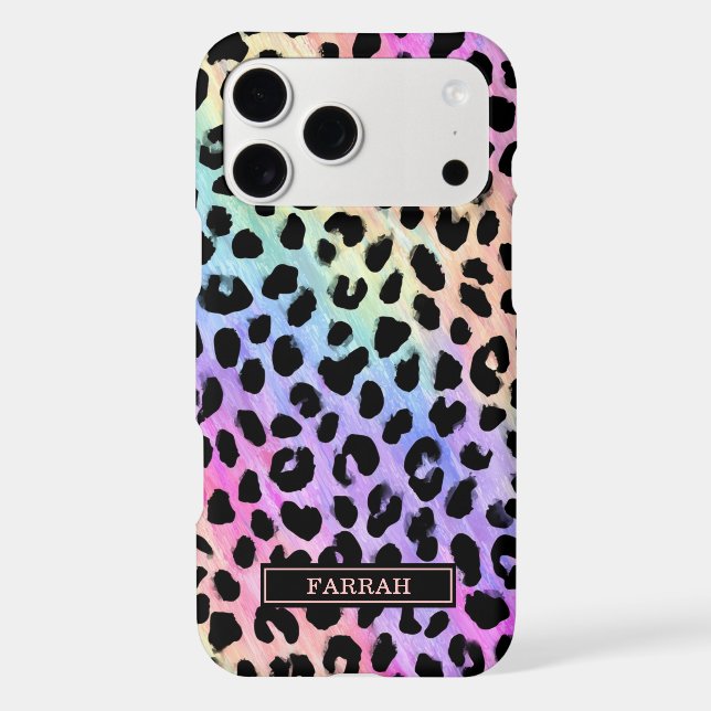 Pastel Rainbow Leopard Print Monogrammed Case-Mate iPhone Case (Back)