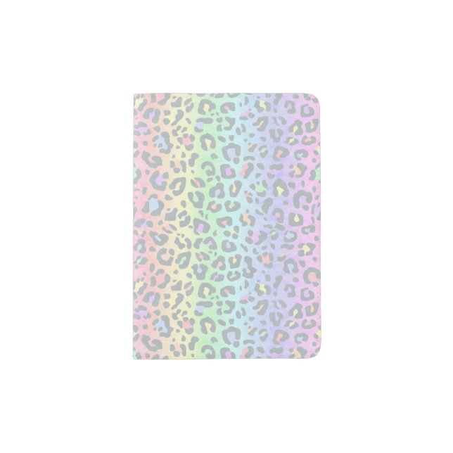 Pastel Rainbow Leopard Print Pattern Passport Holder (Front)