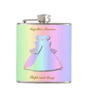 Pastel Rainbow Lesbian Brides Hipflask Flask