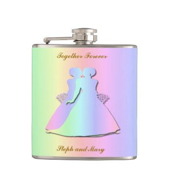 Pastel Rainbow Lesbian Brides Hipflask Flask by AGayMarriage at Zazzle