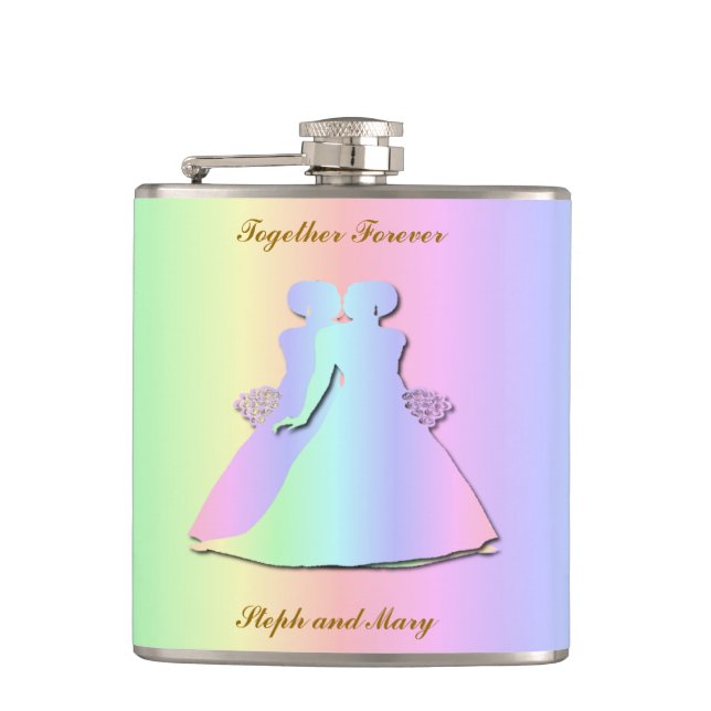 Pastel Rainbow Lesbian Brides Hipflask Flask (Front)