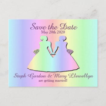 Pastel Rainbow Lesbian Save The Date Postcard by AGayMarriage at Zazzle