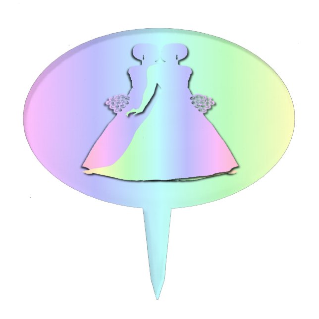 Pastel Rainbow Lesbian Wedding Cake Topper (Front)