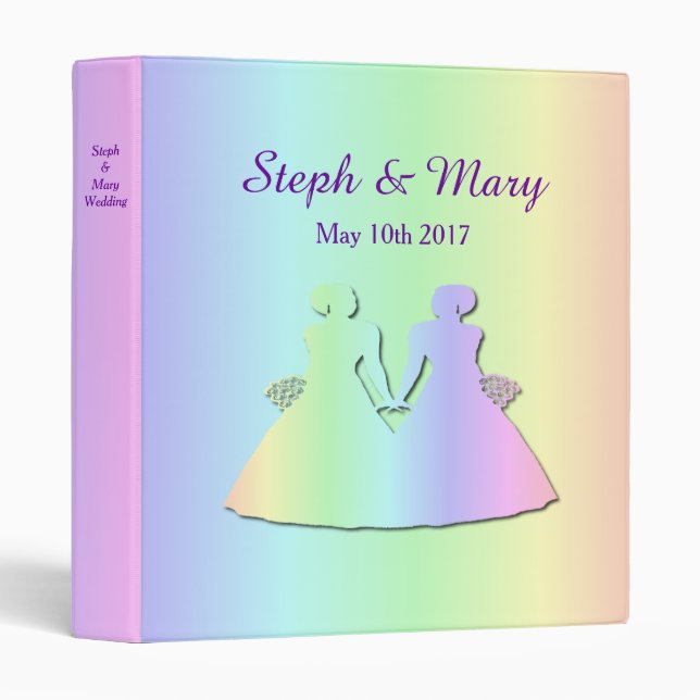 Pastel Rainbow Lesbian Wedding Ring Binder Album (Front/Spine)