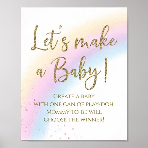 Pastel Rainbow Lets Make A Baby Baby Shower Game Poster
