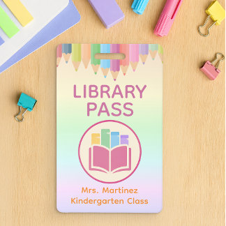 Pastel Rainbow Library Pass Badge for Teachers