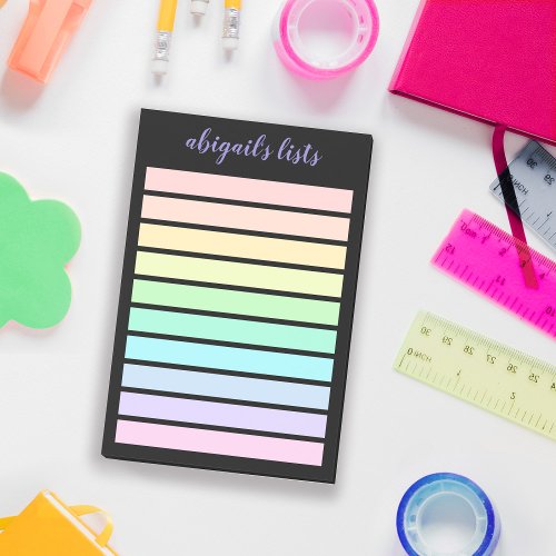 Pastel Rainbow List Black Background Custom Name Post_it Notes