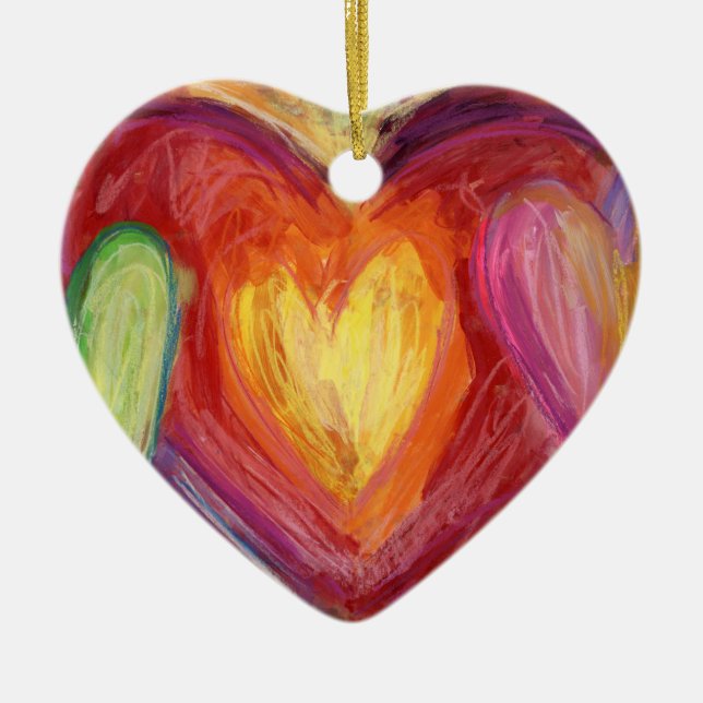 Pastel Rainbow Love Hearts Holiday Gift Ornament (Front)