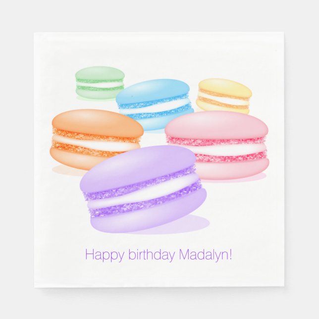 pastel rainbow macarons happy birthday napkins (Front)