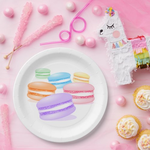 pastel rainbow macarons  paper plates