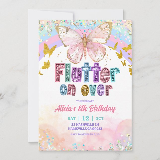 Pastel Rainbow Magical Butterfly Birthday Invitation (Front)