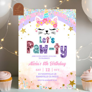 Pastel Rainbow Magical Caticorn Birthday Invitation
