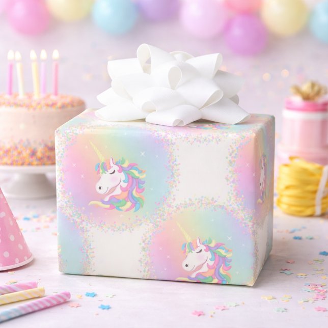 Pastel Rainbow Magical Unicorn Birthday Wrapping Paper (Creator Uploaded)