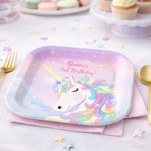 Pastel Rainbow Magical Unicorn Clouds Paper Plates (Creator Uploaded)