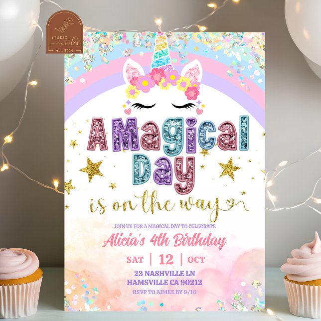 Pastel Rainbow Magical Unicorn girl birthday  Invitation (Creator Uploaded)