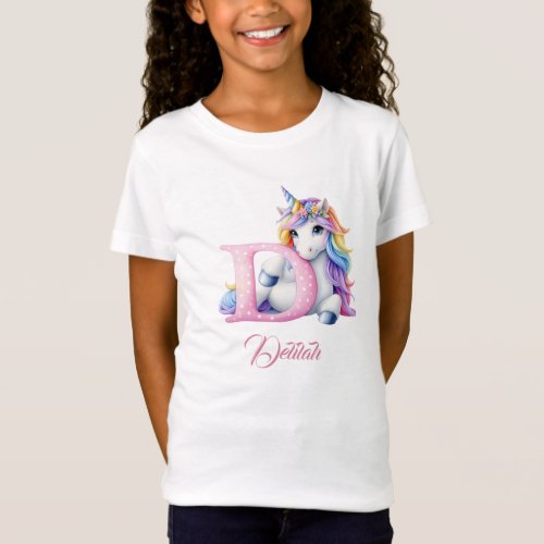 Pastel rainbow magical unicorn letter D monogram T_Shirt