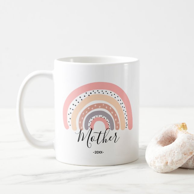 Pastel Rainbow Mama Cute Coffee Mug (With Donut)