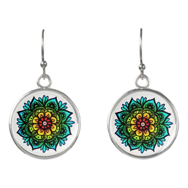 Pastel Rainbow Mandala Earrings (Front)