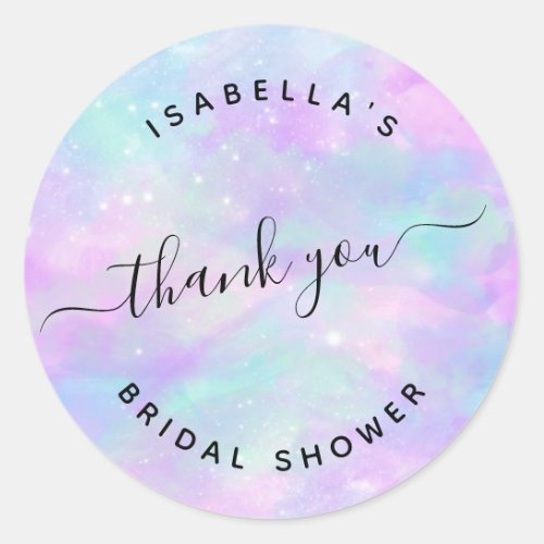 pastel rainbow marble bridal shower Favor  Classic Round Sticker
