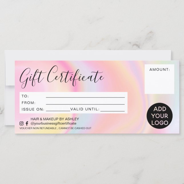 Pastel rainbow marble pink gift certificate logo (Front)