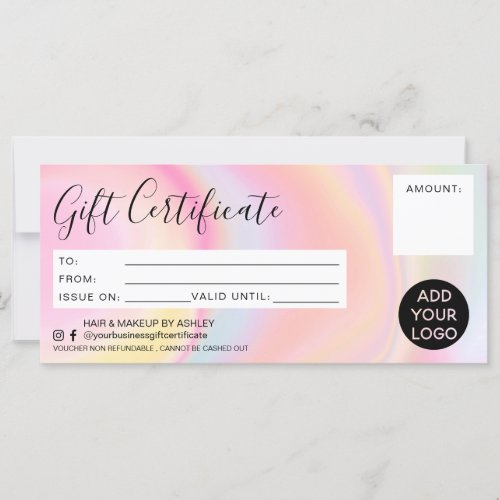 Pastel rainbow marble pink gift certificate logo