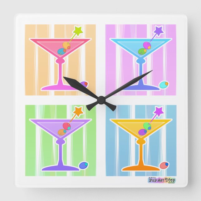 PASTEL RAINBOW MARTINIS WALL CLOCK (Front)