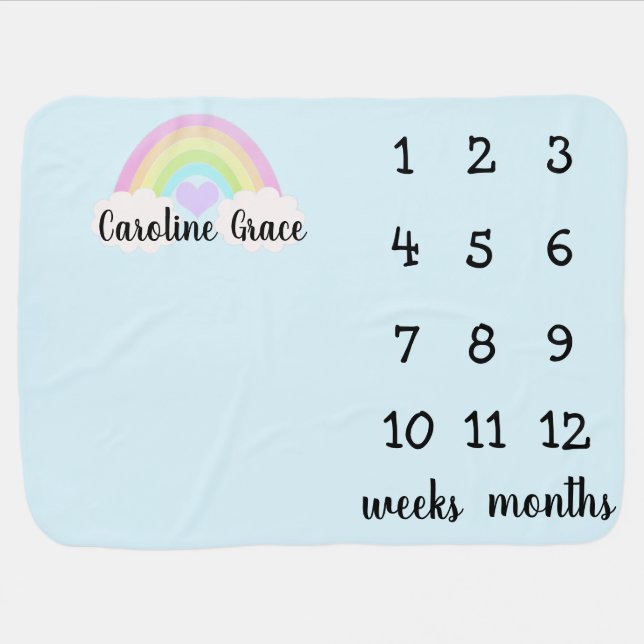 Pastel Rainbow Milestone Baby Blanket (Horizontal)