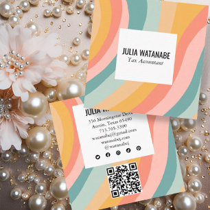 Pastel Rainbow Minimalist Stripes QR Social Media Square Business Card