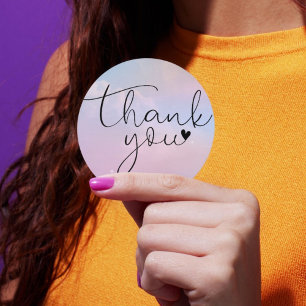 Pastel Rainbow Modern Script Thank You Classic Round Sticker
