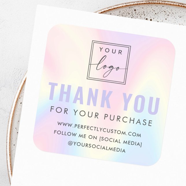 Pastel rainbow modern trendy logo thank you square sticker (Pastel rainbow modern trendy logo thank you square sticker)