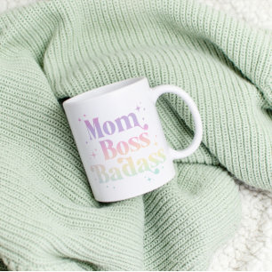 Pastel Rainbow “Mom Boss Badass” Coffee Mug