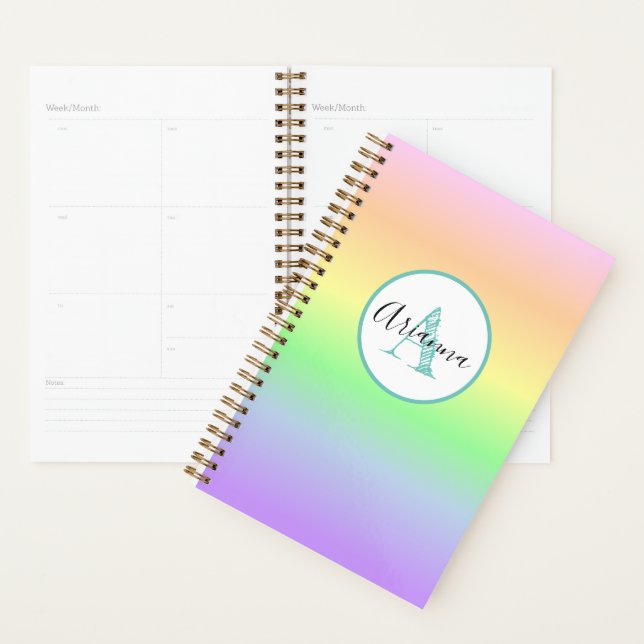Pastel Rainbow Monogrammed Personalized Planner (Display)
