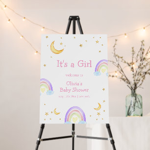 Pastel Rainbow Moon Star Baby Shower Welcome Sign