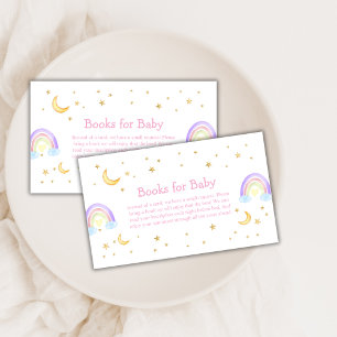 Pastel Rainbow Moon Star Books For Baby Shower  Enclosure Card