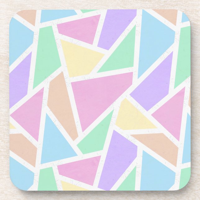 Pastel rainbow mosaic pattern beverage coaster (Front)