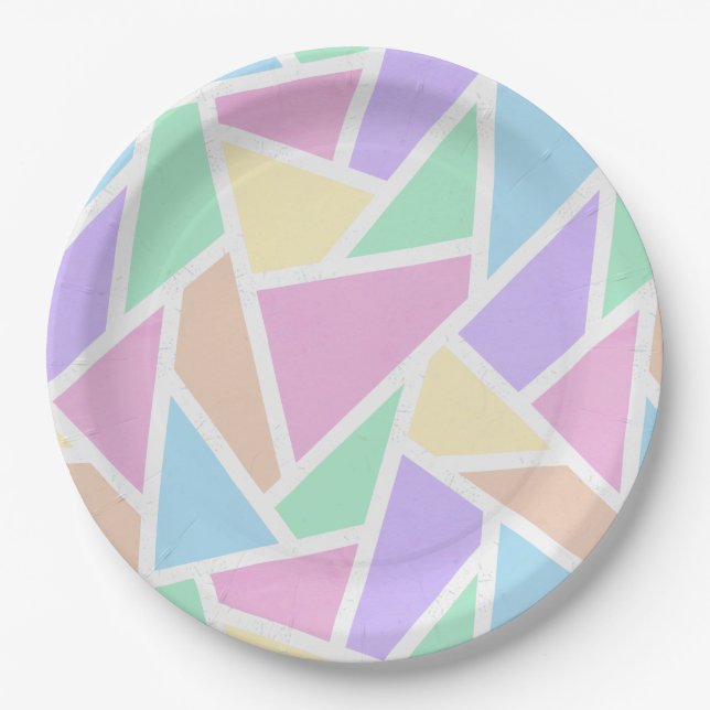 Pastel rainbow mosaic pattern paper plates (Front)