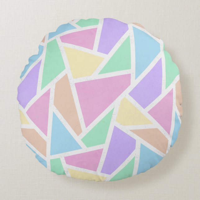 Pastel rainbow mosaic pattern round pillow (Front)