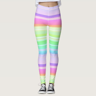 Pastel rainbow multicolor striped leggings