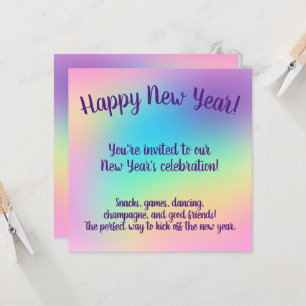 Pastel Rainbow New Year's Party Invitation
