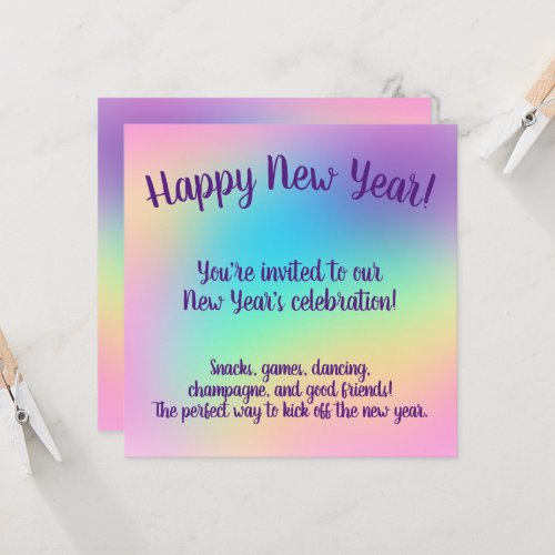 Pastel Rainbow New Years Party Invitation