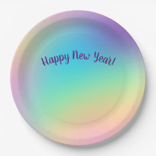 Pastel Rainbow New Year's Party Paper Plates